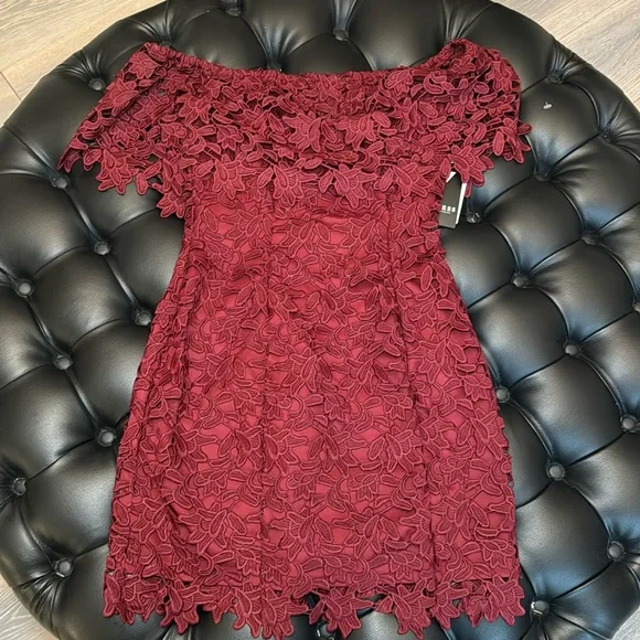 Guess | Dresses | Guess Burgundy Off Shoulder Lace Dress | Poshmark